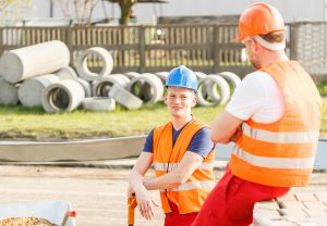 Construction workers are talking during their work