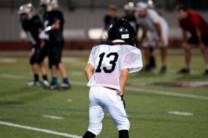 American football player in ready position.