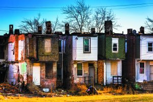 Abandoned row houses in Baltimore, Maryland.